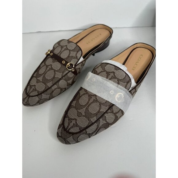 Coach Irene Jacquard Mules in Oak Maple Signature Backless Slipper Shoe Size 11 - Picture 4 of 6